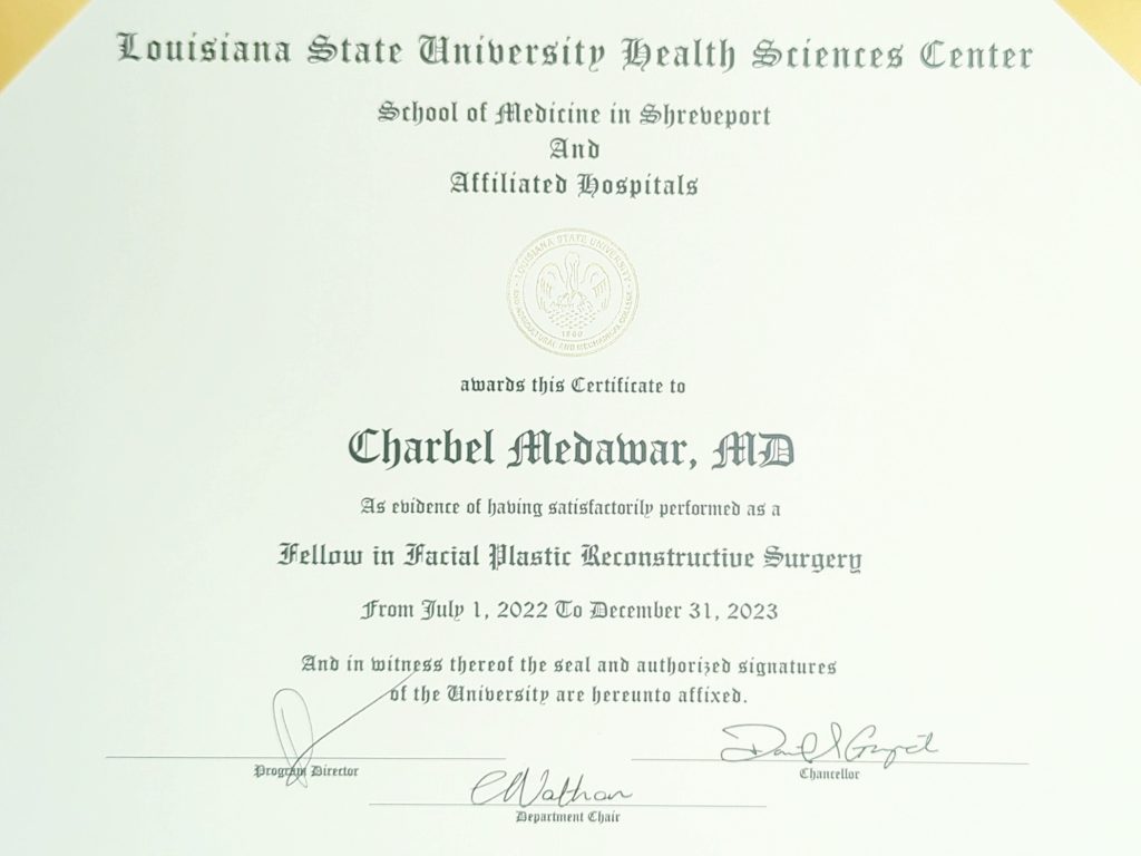 Dr Charbel Medawar Facial Plastic Surgery Diploma